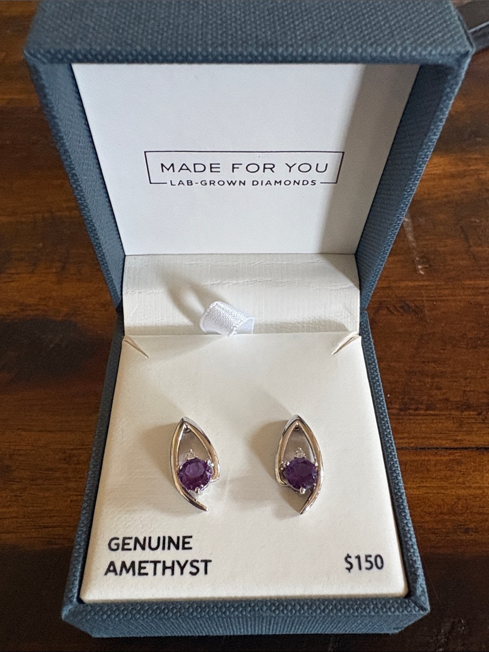 Genuine Amethyst Silver Stud Earrings - Purple